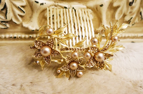 Gold Bridal Wedding Hair Accessories Rhinestone Pearl, Hair Combs Home-coming