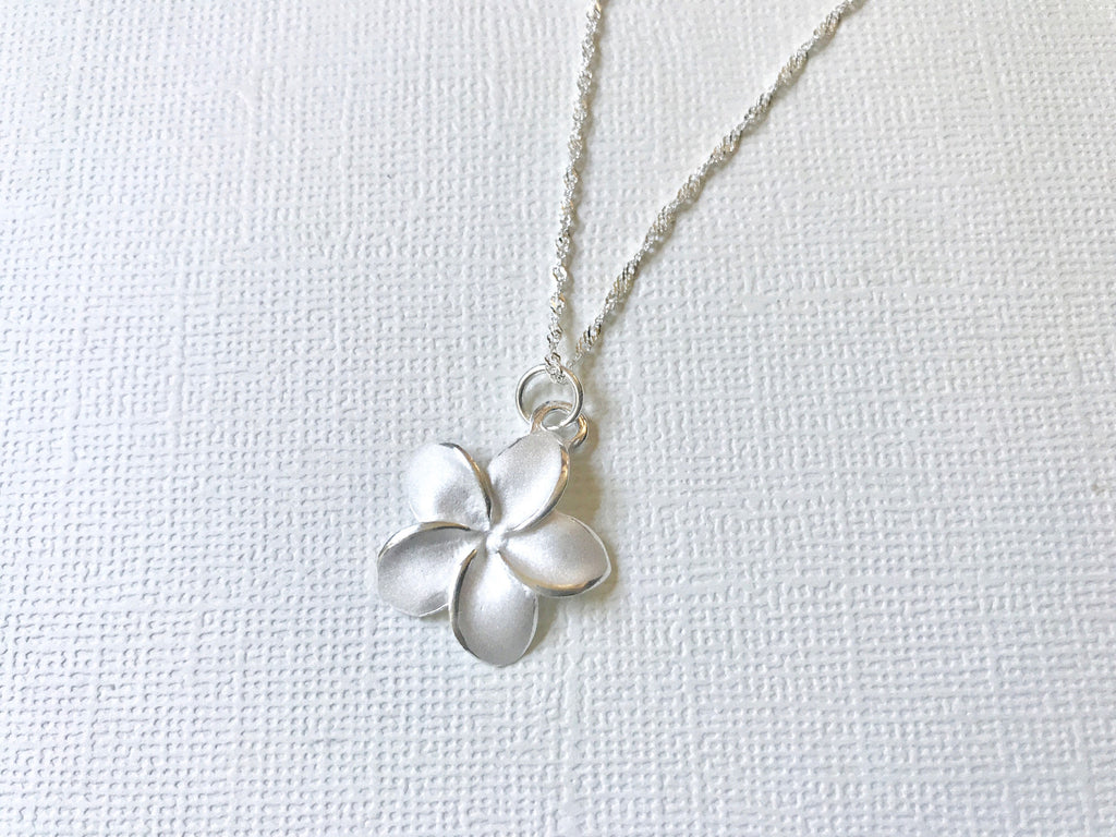 .925 Sterling Silver Plumeria Outline Pendant Necklace - Hawaiian Flower Jewelry, Unbranded