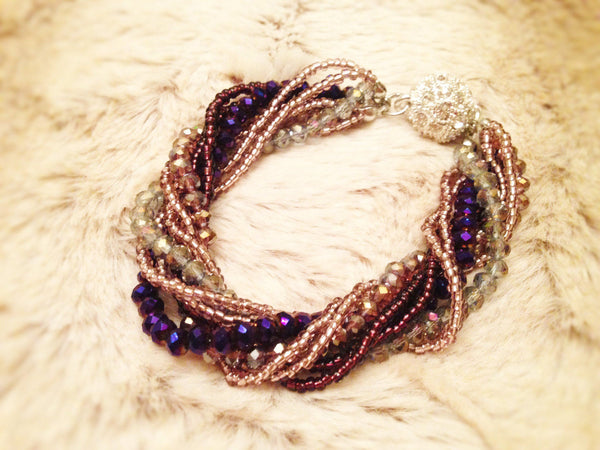 Purple AB, Multi Strand Crystal Bracelet, Beaded Bracelet, High quality, Glass Bead Bracelet, Bridesmaid gift,