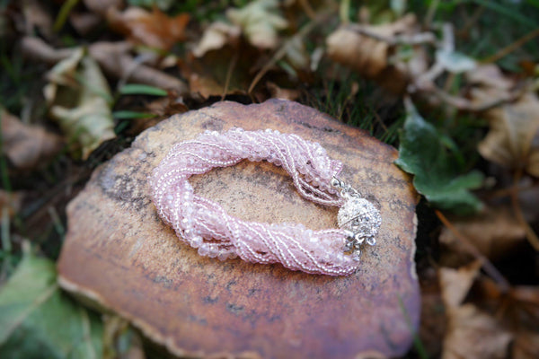 Pink Multi Strand Crystal Bracelet, Beaded Bracelet, High quality, Glass Bead Bracelet, Bridesmaid gift,