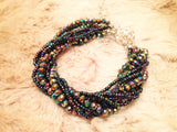 Dark green AB, Multi Strand Crystal Bracelet, Beaded Bracelet, High quality, Glass Bead Bracelet, Bridesmaid gift,