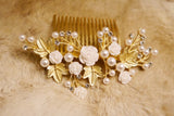 Sale! Pearl Flower Hair Accessory, Pearl Hair comb, Gold hair accessory, Flower leaf hair comb, Wedding hair jewelry, Bridal hair clip