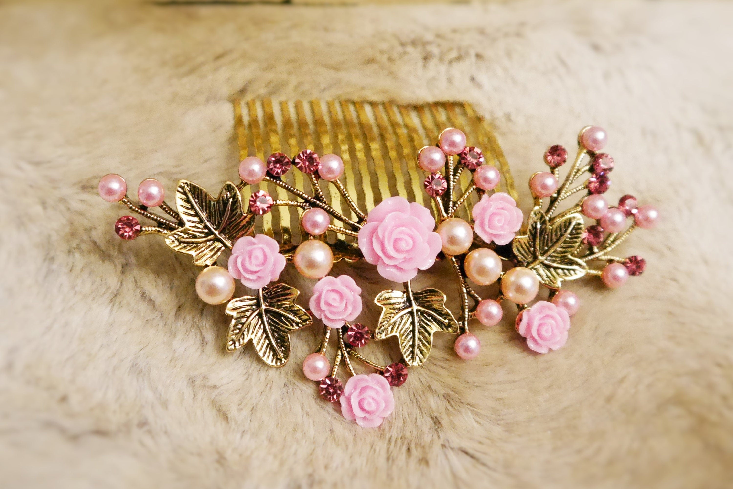 Pink And White Flower Hair Comb, Wedding Accessory - Ingenious Gifts
