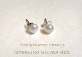 SALE 6 mm Freshwater pearls Sterling silver stud earrings, genuine pearl earrings