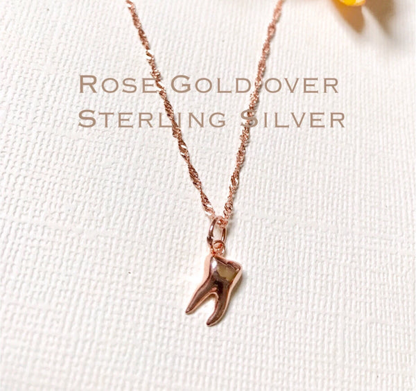 Rose Gold over Sterling silver, tooth necklace, Dental necklace, molar necklace, dental gifts, Rose gold dental gifts.