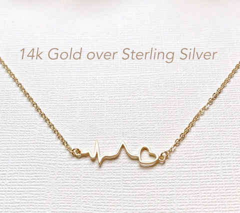 Gold over Sterling Silver heartbeat necklace, heartbeat necklace, EKG necklace, medical gifts, nurse necklace, doctor necklace, medical