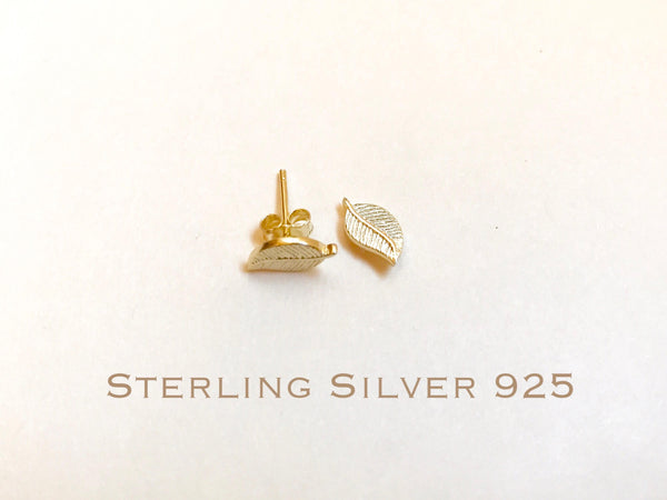 14k Gold over Sterling Silver leaves stud earrings, leaves earrings