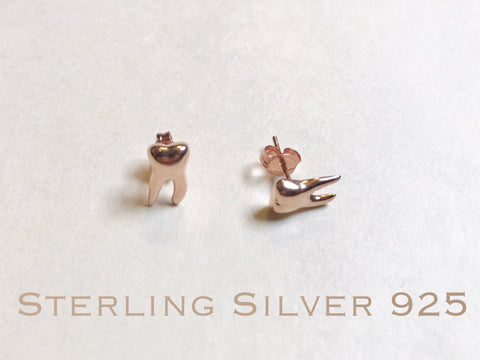 Rose Gold over Sterling silver teeth stud earrings, Dental earrings, molar earrings, dental gifts, tooth earrings, tooth studs