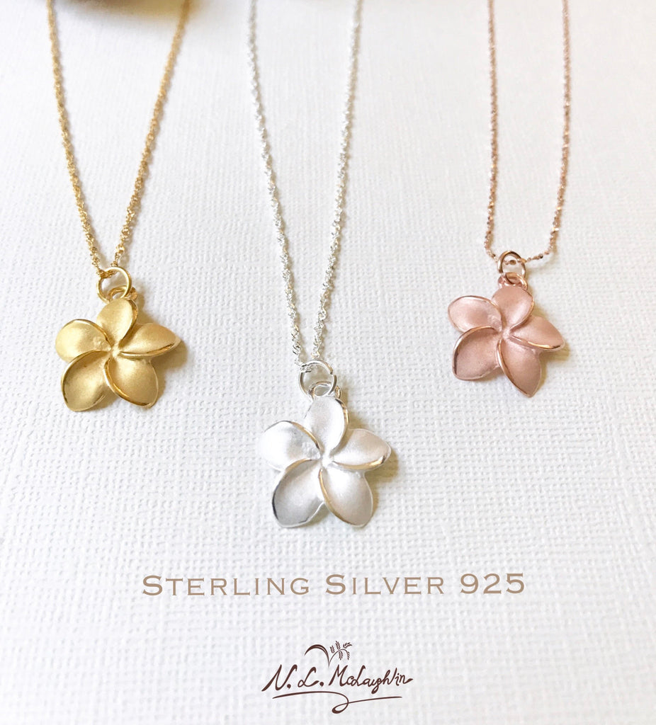 Sale! Sterling Silver plumeria necklace, Plumeria necklace, Hawaiian n – N.L. McLaughlin