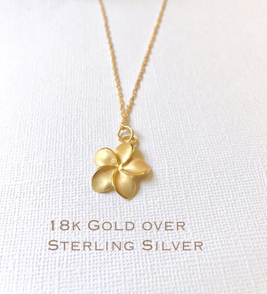 Sale! Gold over Sterling Silver plumeria necklace, Plumeria necklace, Hawaiian necklace, Plumeria jewelry, Flower necklace,Bridesmaid gift