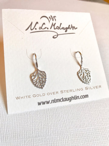 Sale! White Gold Over Sterling Silver Leaf Earrings