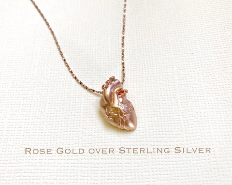Rose Gold over Sterling Silver anatomical heart necklace, heart necklace, nurse necklace