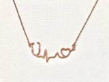 Rose Gold over Sterling Silver stethoscope necklace, heartbeat necklace, EKG necklace, medical gift, nurse necklace, nurse gift
