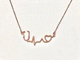 Rose Gold over Sterling Silver stethoscope necklace, heartbeat necklace, EKG necklace