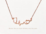 Rose Gold over Sterling Silver stethoscope necklace, heartbeat necklace, EKG necklace, medical gift, nurse necklace, nurse gift