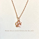 Rose Gold over Sterling Silver Paw print necklace, dog lover necklace, cat lover necklace, pet memorial, dog memorial necklace, paw necklace