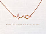 Rose Gold over Sterling Silver heartbeat necklace, heartbeat necklace, EKG necklace, ECG necklace, medical gifts, nurse necklace, nurse gift