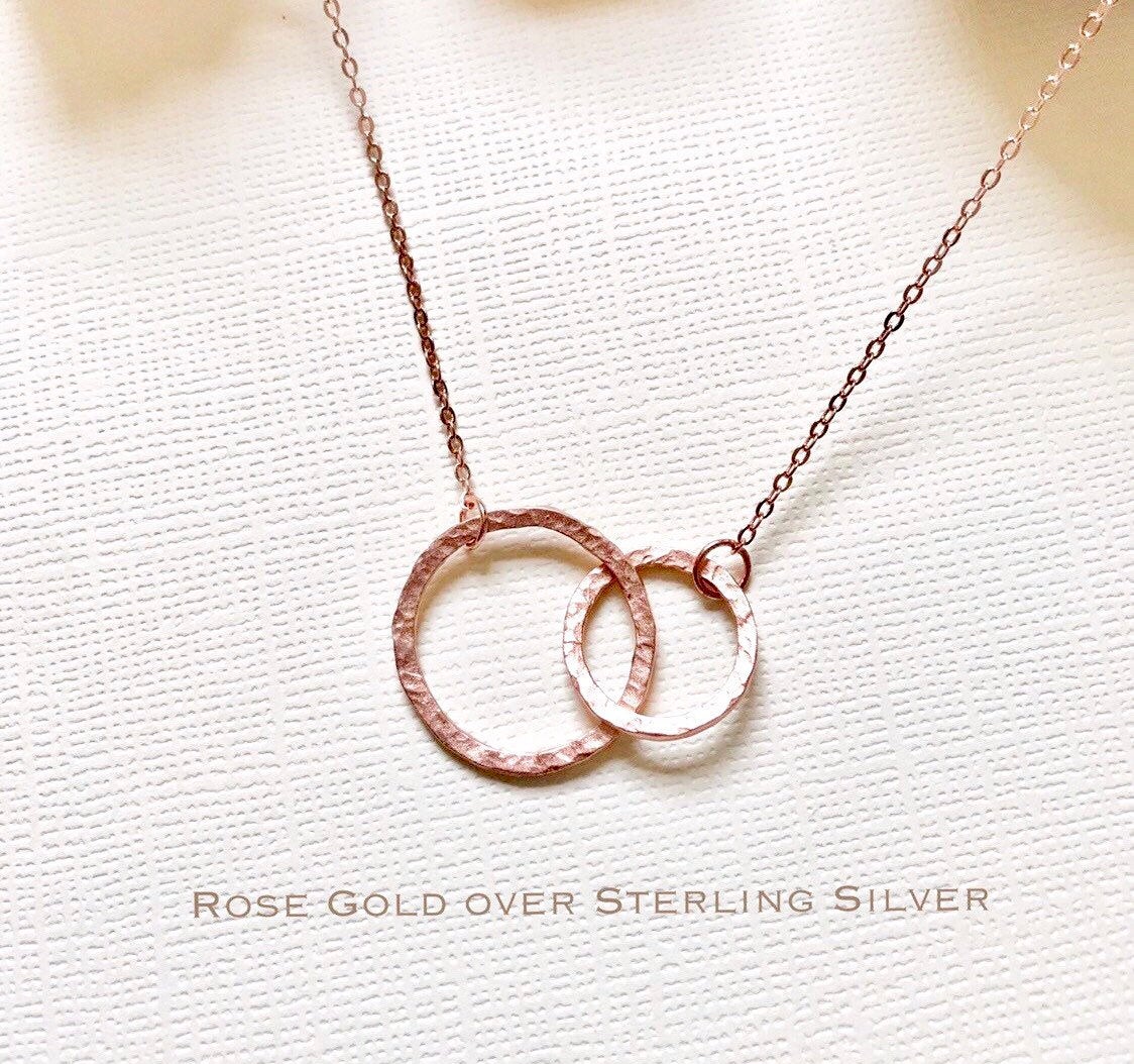 8uede スウェード DOUBLE RING NECKLACE Sterling Silver double circle necklace, Interlocking circle