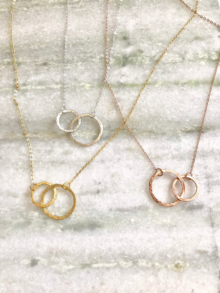 Sterling Silver double circle necklace, Interlocking circle necklace, interlocking necklace, mother gifts, Entwined Ring Necklace, Couple