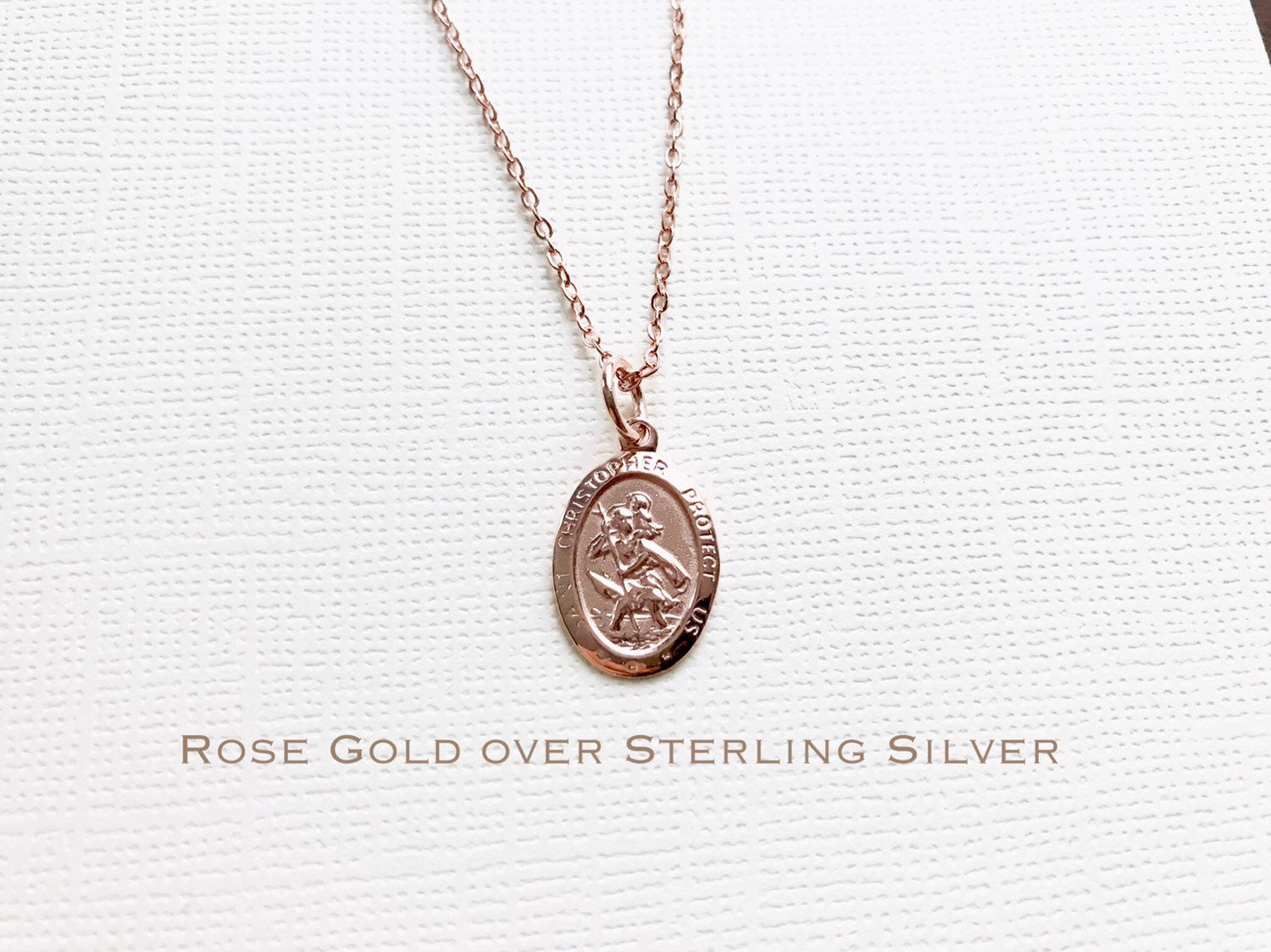 Gold/Silver/Rose Gold Round Oval Patron Saint Christopher Pendant Necklace  with Stainless Steel Chain Personalized Traveler Jewelry Men Necklace | Wish