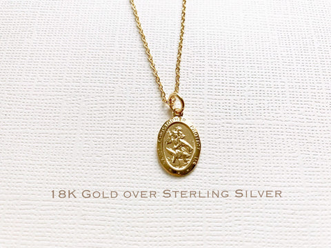 Sterling Silver St. Christopher necklace, Traveler's Necklace, Protection Necklace, Gold Medallion Necklace, Traveling Saint Necklace