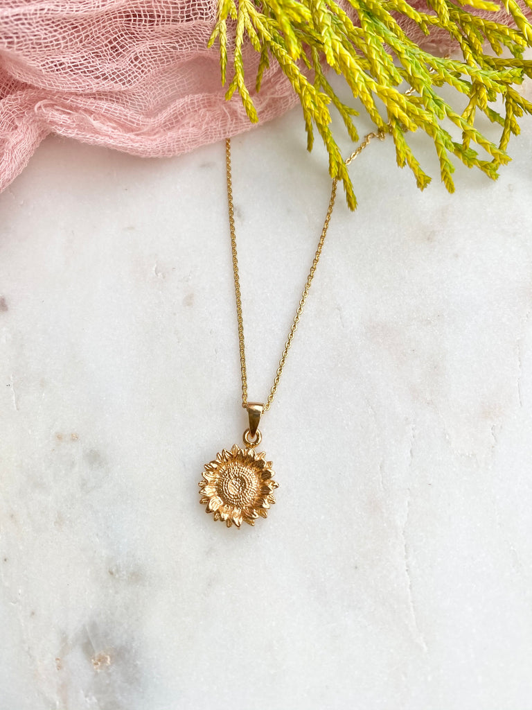 thumbnail image 2 of Gold Plated Sunflower Pendant Necklace - Floral Chain, Alloy, Custom Jewelry 2 of 4