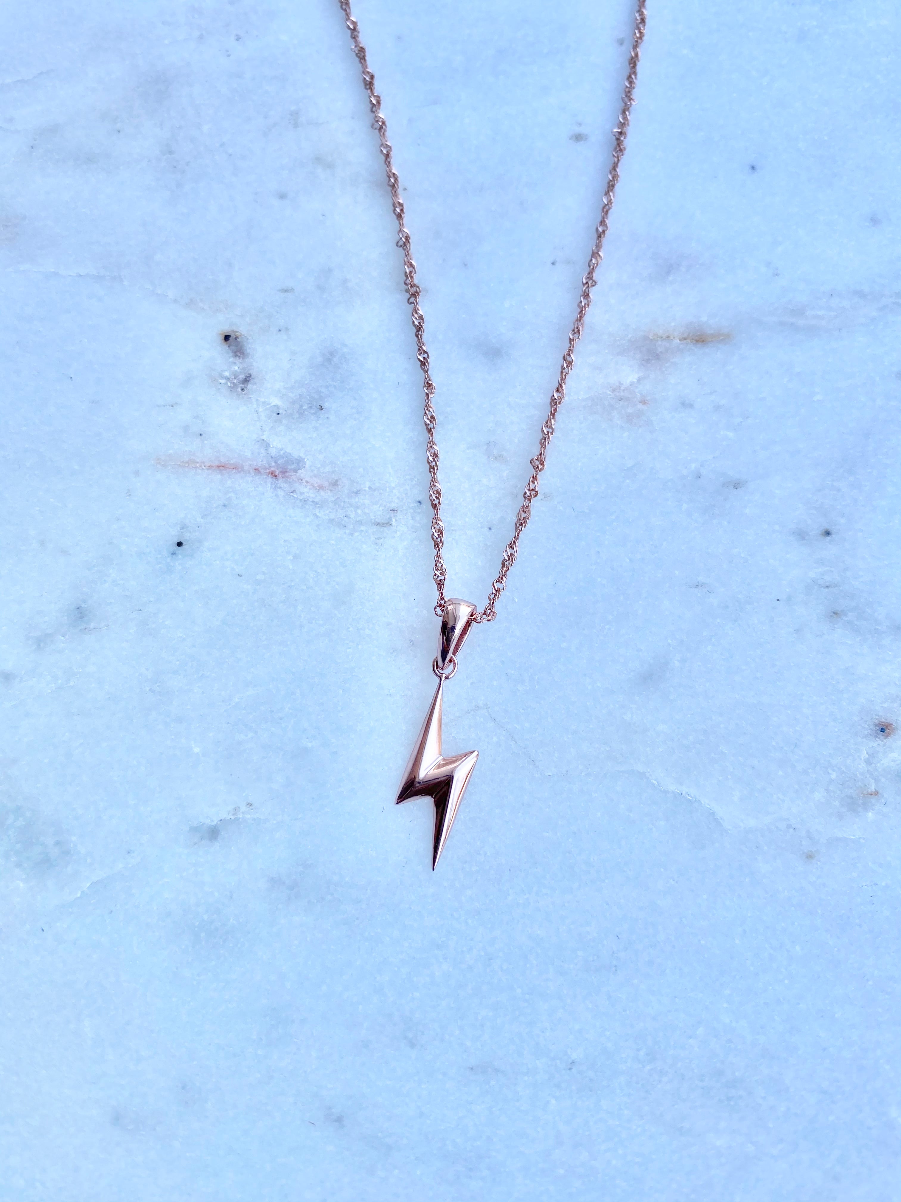14k Rose Gold Lightning Bolt Pendant – Handmade Polished Charm Necklace - View #6